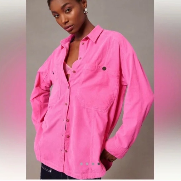 Anthropologie Pilcro Oversized & Relaxed Corduroy Shirt in Hot Pink Medium - Picture 1 of 16